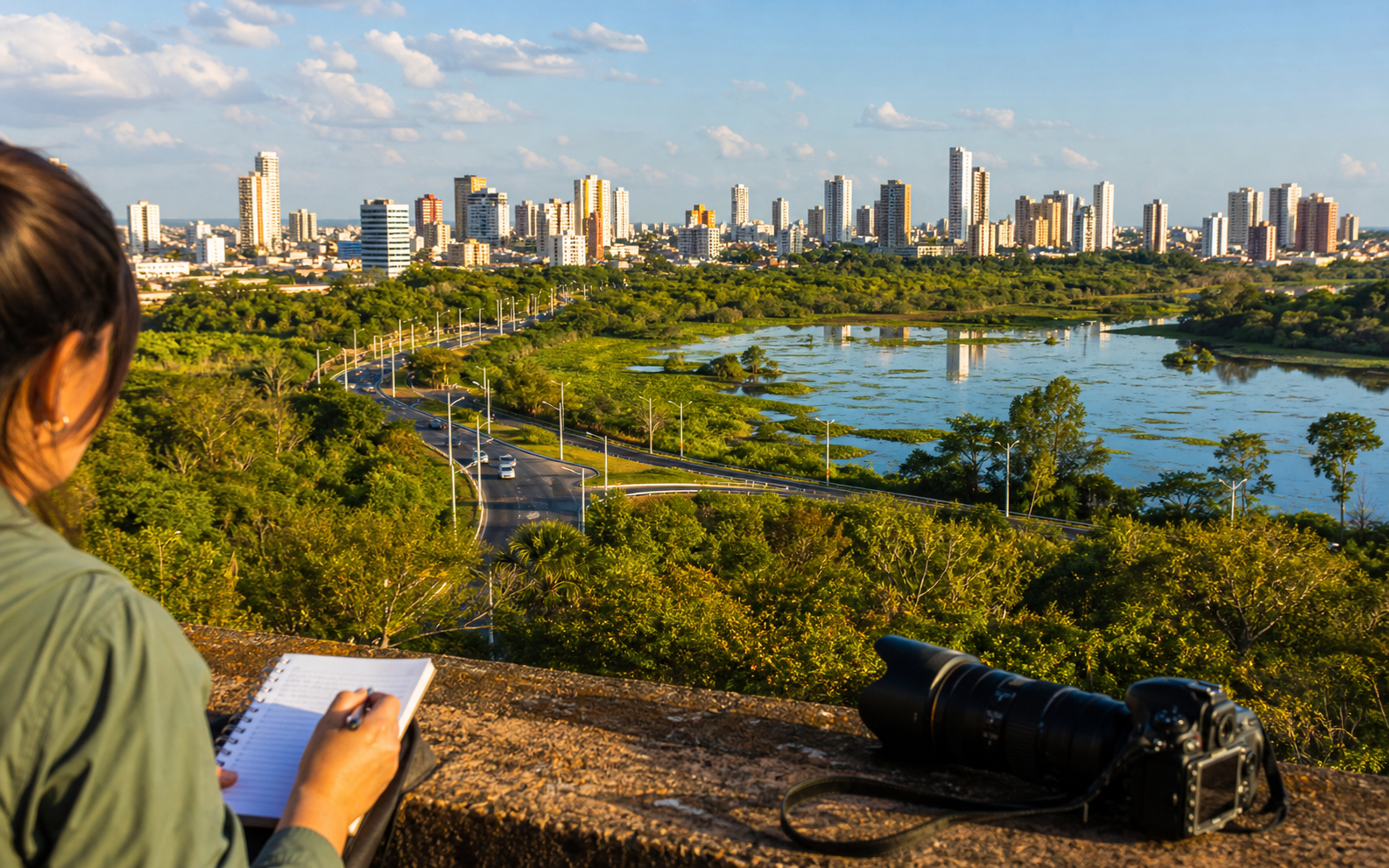 Jornalista observando uma cidade brasileira